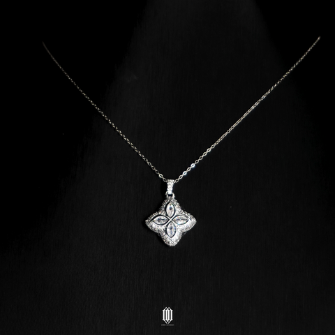 Iced Out Clover Pendant - White Gold