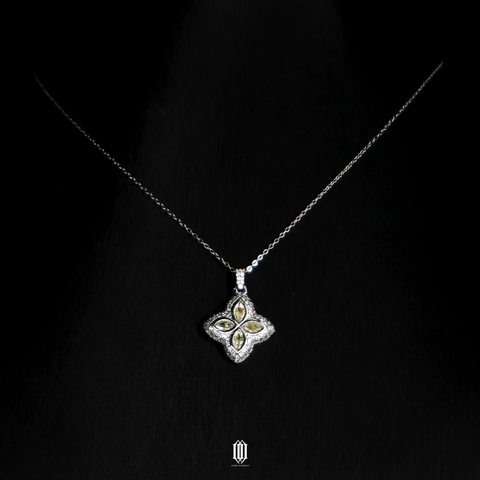 Iced Out Clover Pendant - White Gold