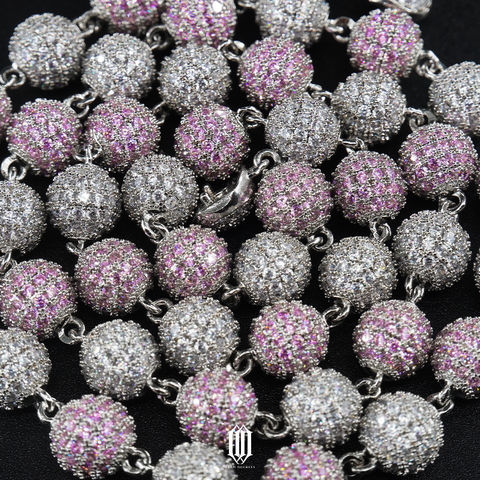 2-Tone Iced Out Bead Necklace - White Gold