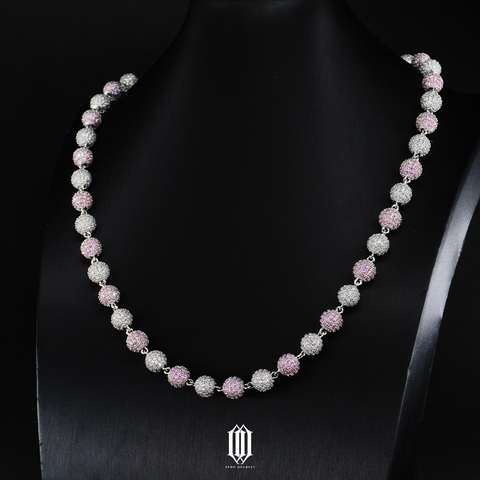 2-Tone Iced Out Bead Necklace - White Gold