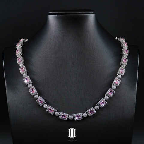 2-tone 8mm Clustered Emerald Bead Necklace - White Gold