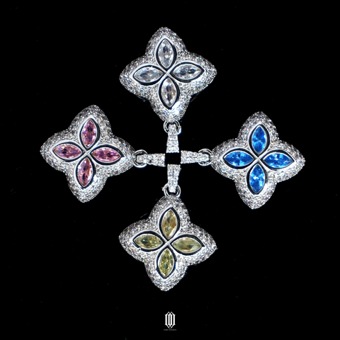 Iced Out Clover Pendant - White Gold