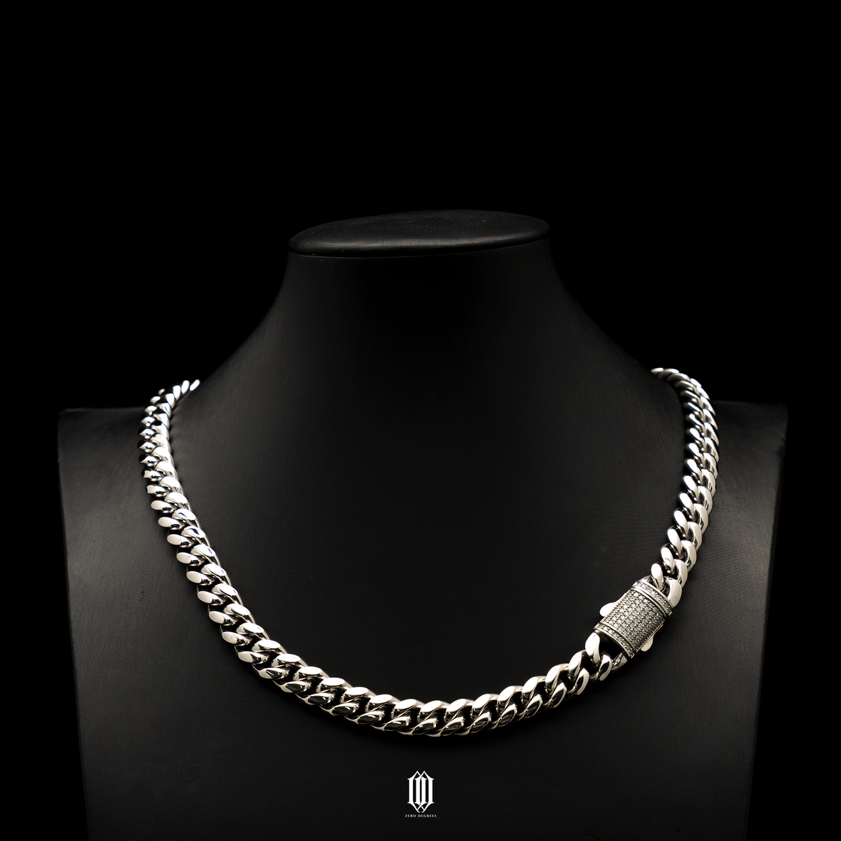 12mm Iced Out Clasp Plain Jane Necklace - White Gold