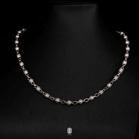 6mm Bead Link Chain Necklace - White Gold