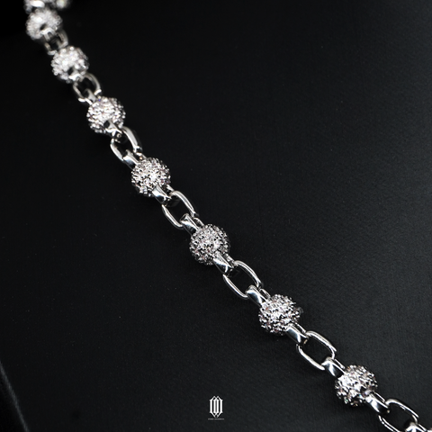 6mm Bead Link Chain Necklace - White Gold