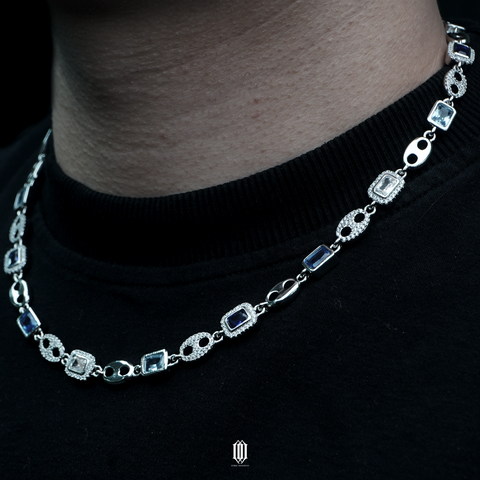 Clustered Blue G Link Necklace - White Gold