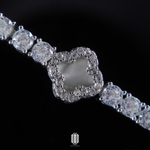 4mm Grey Clover Tennis Link - White Gold