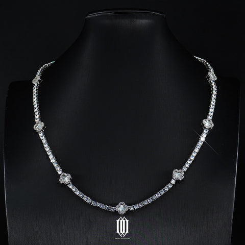 4mm Grey Clover Tennis Necklace - White Gold