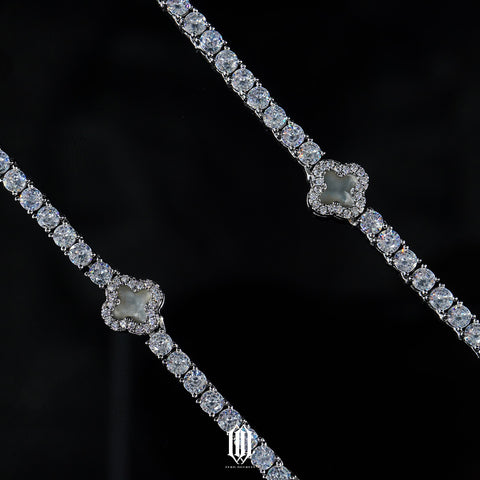4mm Grey Clover Tennis Necklace - White Gold