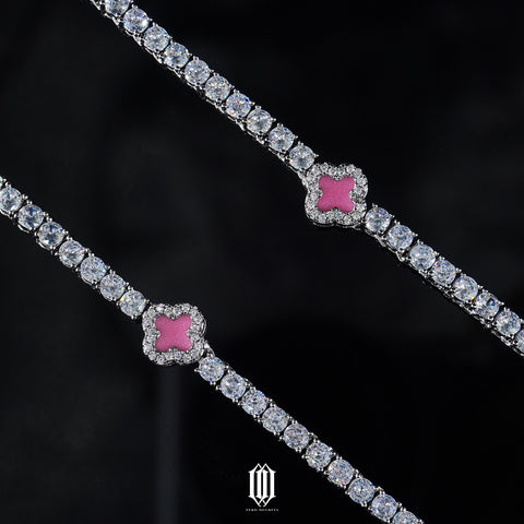 4mm Pink Clover Tennis Necklace - White Gold