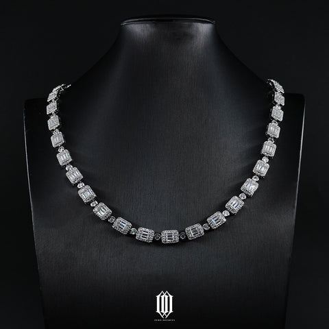 8mm Clustered Baguette Bezel Link Necklace - White Gold