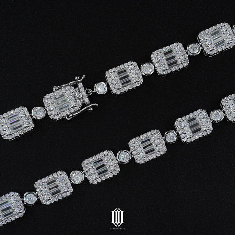 8mm Clustered Baguette Bezel Link Necklace - White Gold