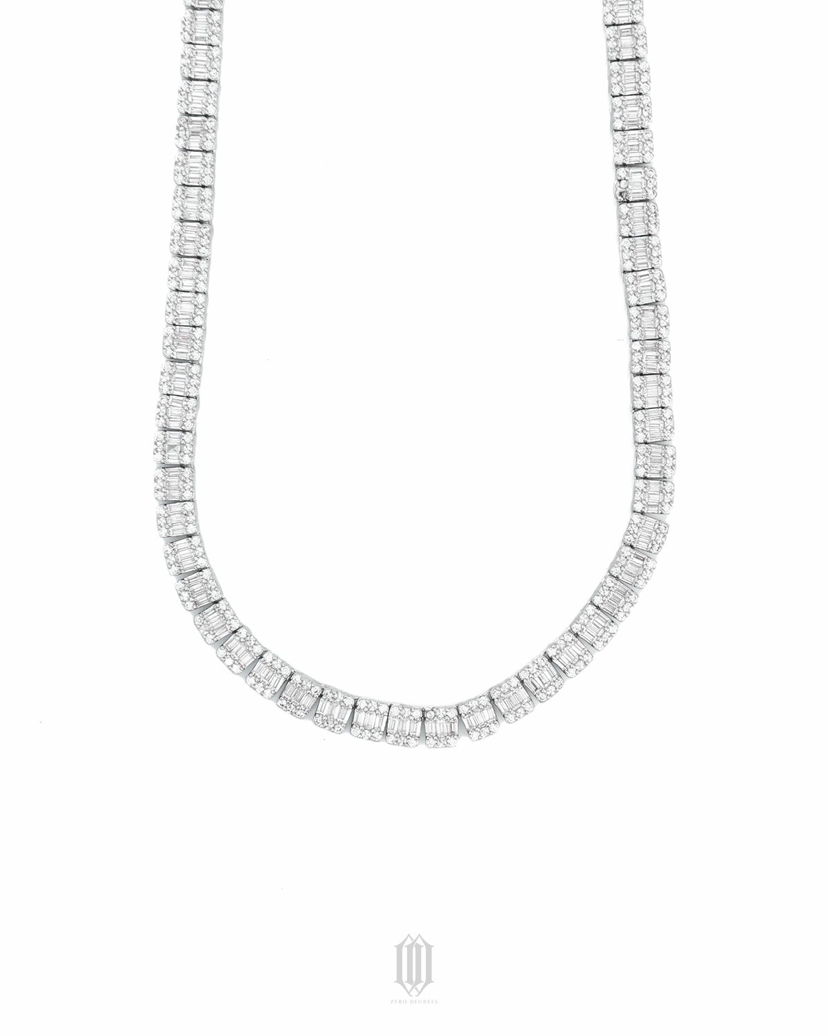 Clustered Baguette Tennis Necklace - White Gold