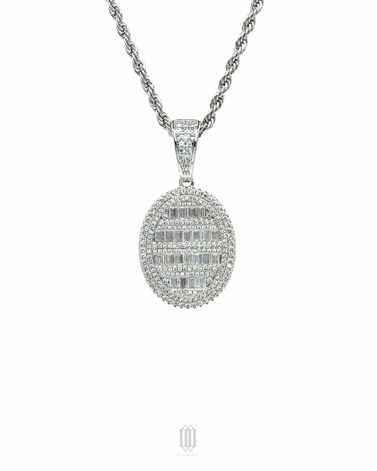 Clustered Oval Baguette Pendant - White Gold
