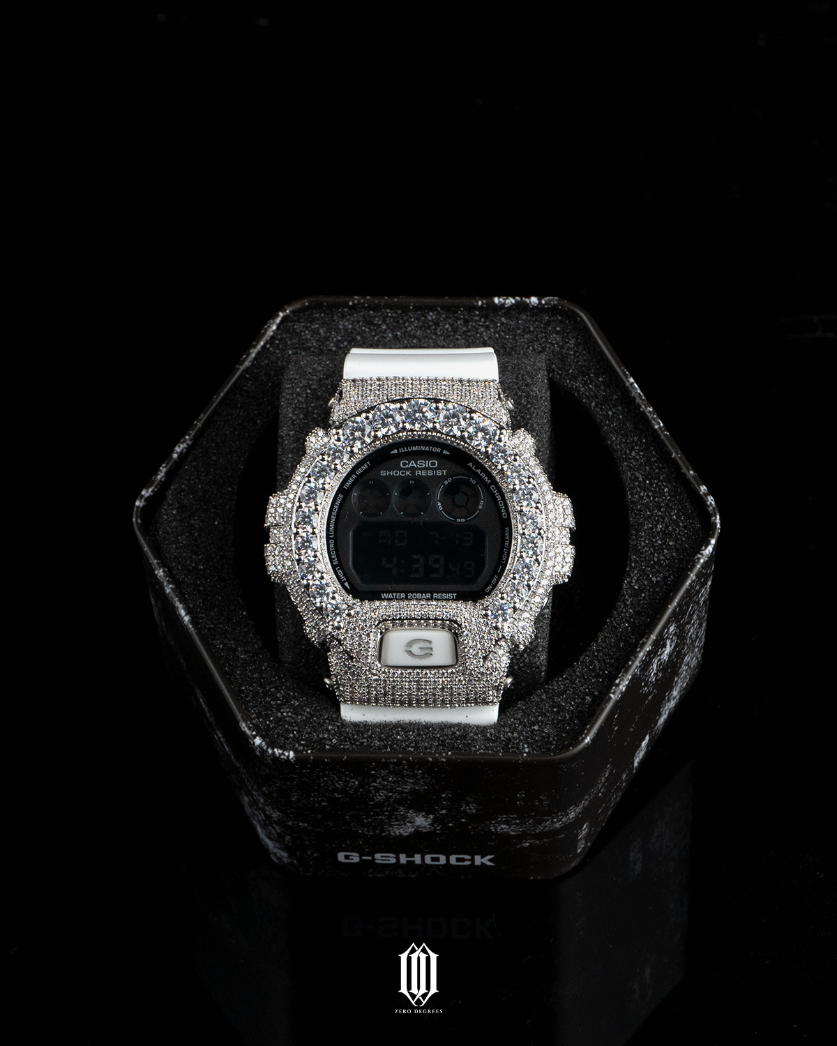 Iced Out DW6900 Watch Case - White Gold( Case Only)