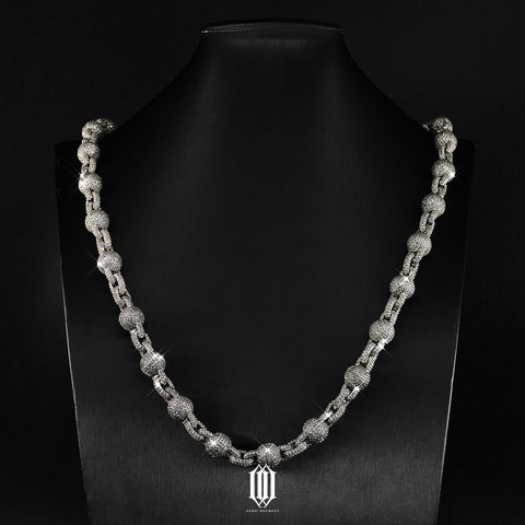 10mm Iced Out Bead Chain - White Gold