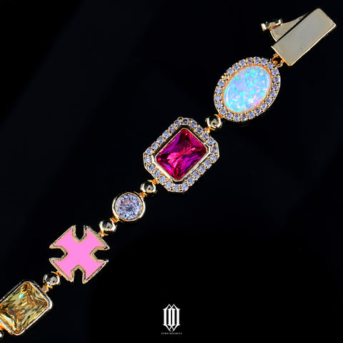 Multicolor Clustered Radiant Cut Bracelet - Gold