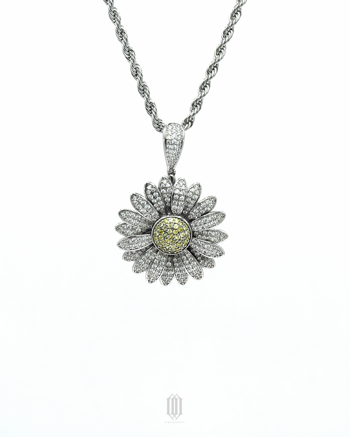 Sunflower Spinner Pendant - White Gold