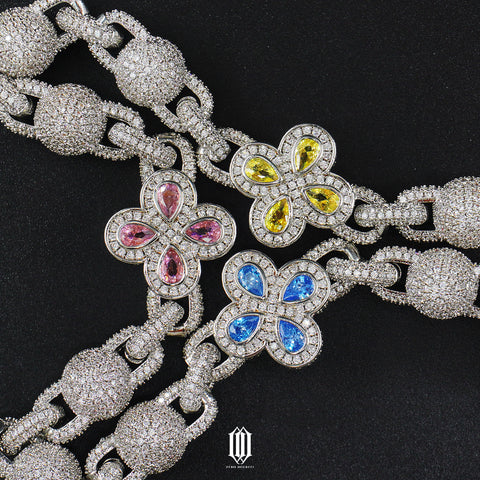 10mm Tricolor Iced Out Clover Bead Necklace - White Gold