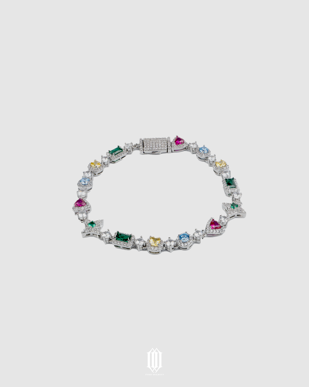 Multicolor Clustered Distinct Cut Bracelet 2.0 - White Gold