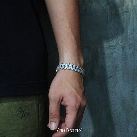 14mm Prong Cuban Link Bracelet - White Gold
