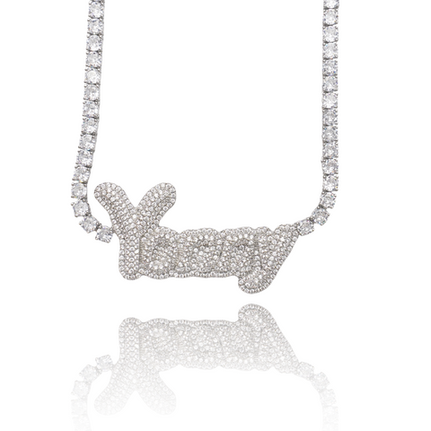 Custom Bubbly Script Font Tennis Link Necklace