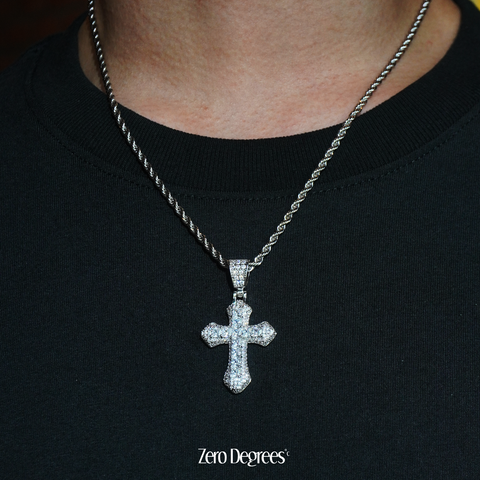 Clustered Cross Pendant - White Gold
