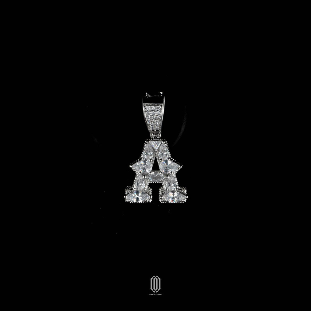Distinct Cut Letter Pendant - White Gold - Letter A
