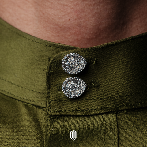 Sunburst Pave Butang Baju - White Gold