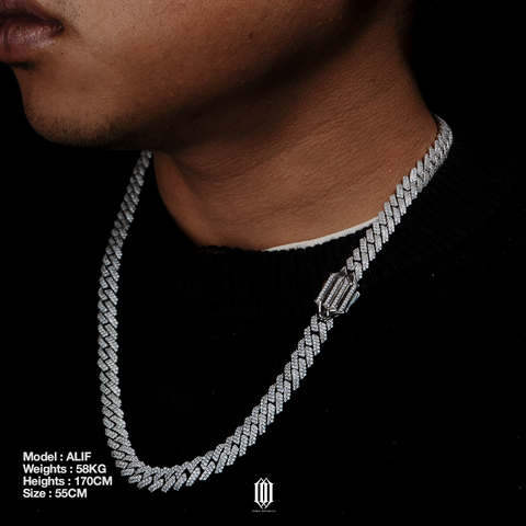 10mm Prong Cuban Link Necklace - White Gold