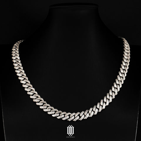 10mm Prong Cuban Link Necklace - White Gold