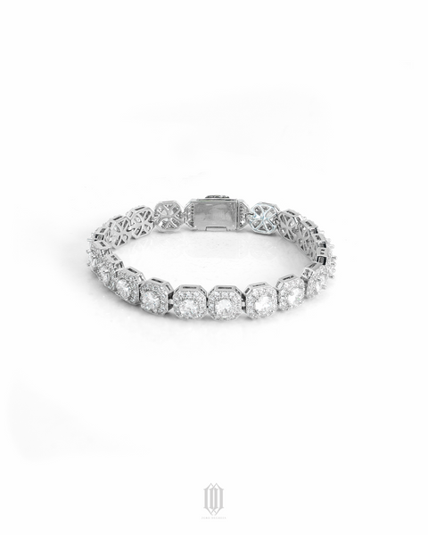 10mm Clustered Tennis Link Bracelet - White Gold