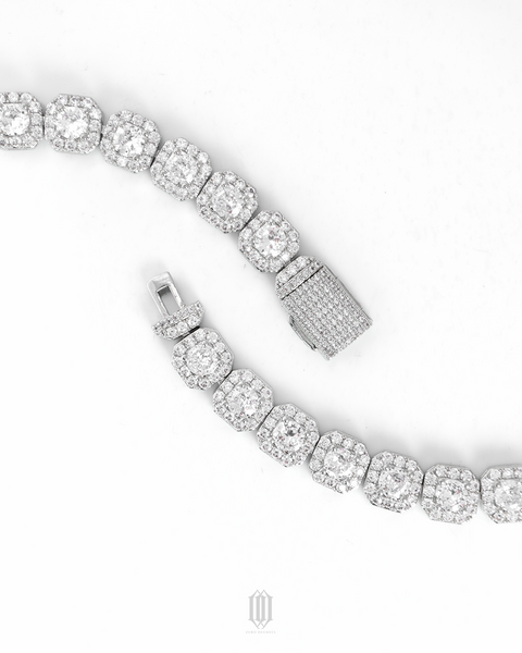 10mm Clustered Tennis Link Bracelet - White Gold