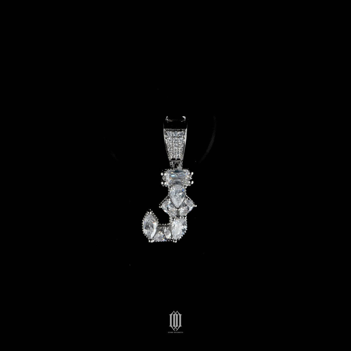 Distinct Cut Letter Pendant - White Gold - Letter J