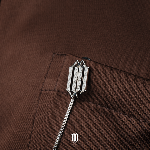 Crest Pave Butang Baju - White Gold