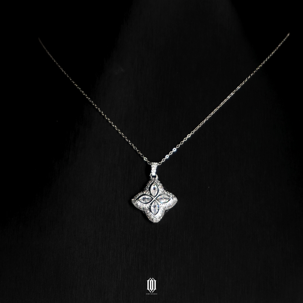 Iced Out Clover Pendant - White Gold