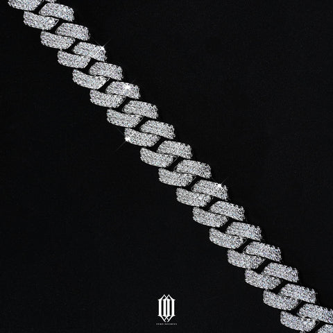 14mm Prong Cuban Link Bracelet - White Gold