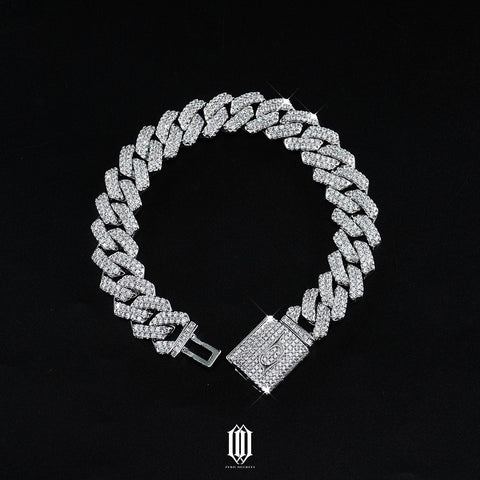 14mm Prong Cuban Link Bracelet - White Gold