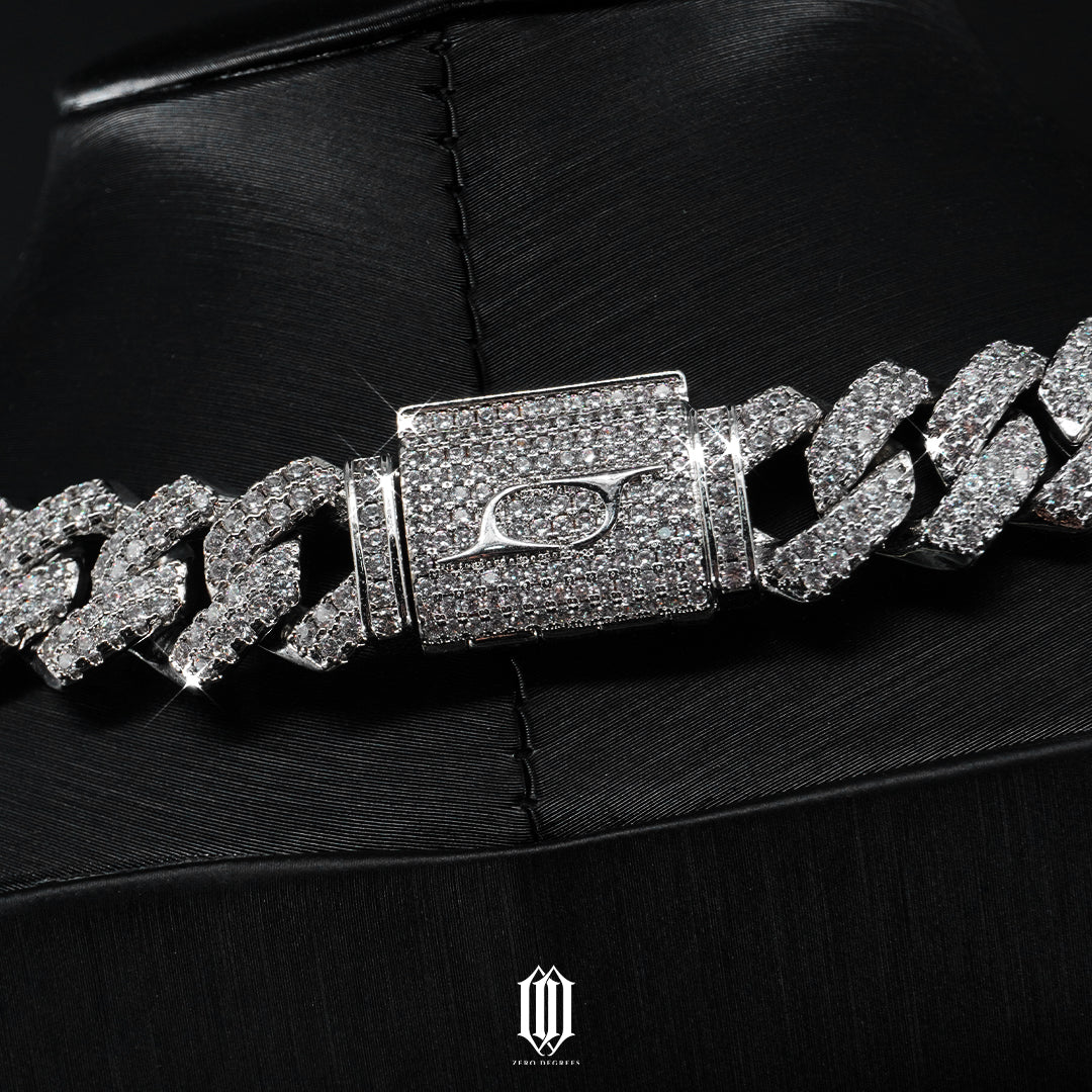 14mm Prong Cuban Link Chain - White Gold