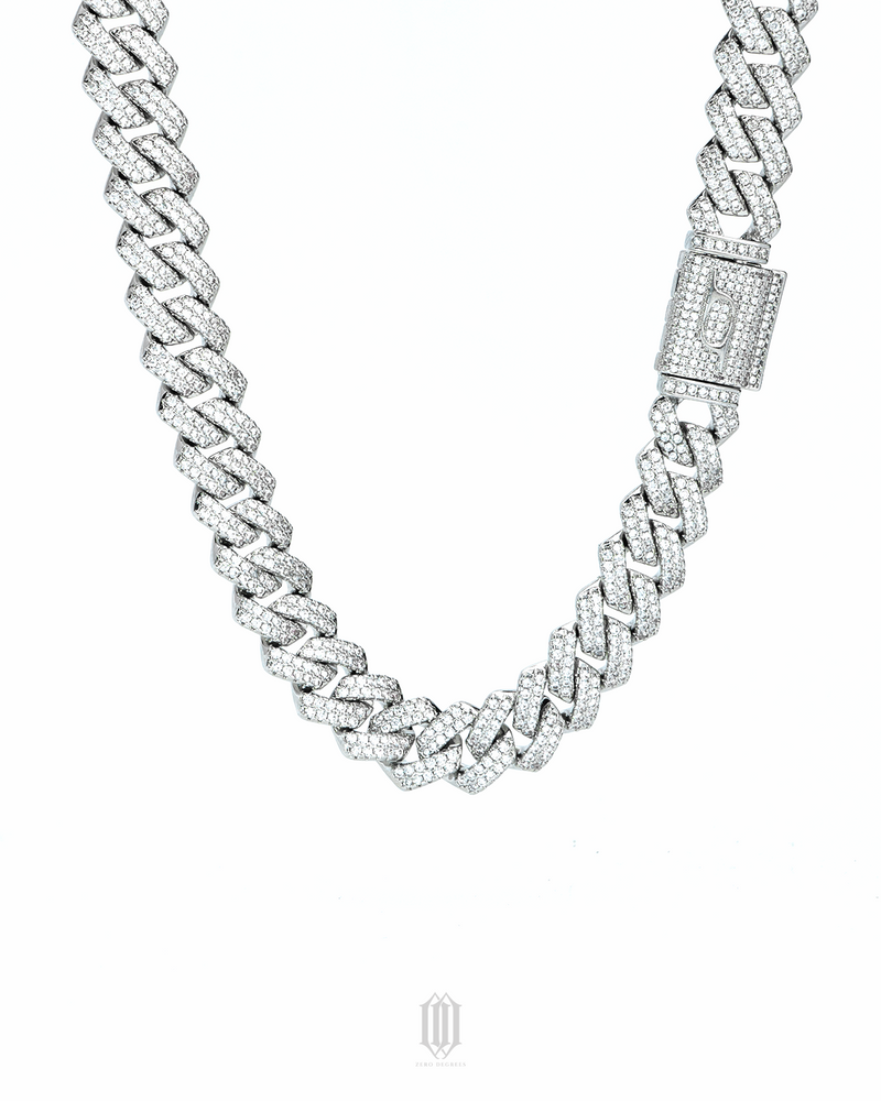 14mm Prong Cuban Link Chain - White Gold