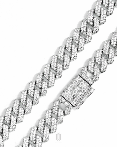 14mm Prong Cuban Link Chain - White Gold
