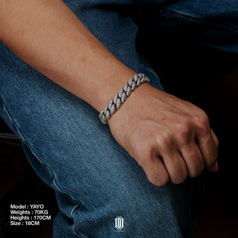 15mm Bubble Cuban Link Bracelet - White Gold