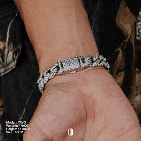 15mm Bubble Cuban Link Bracelet - White Gold