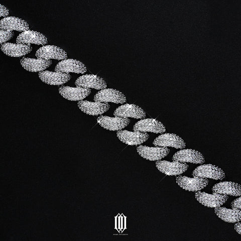 15mm Bubble Cuban Link Bracelet - White Gold