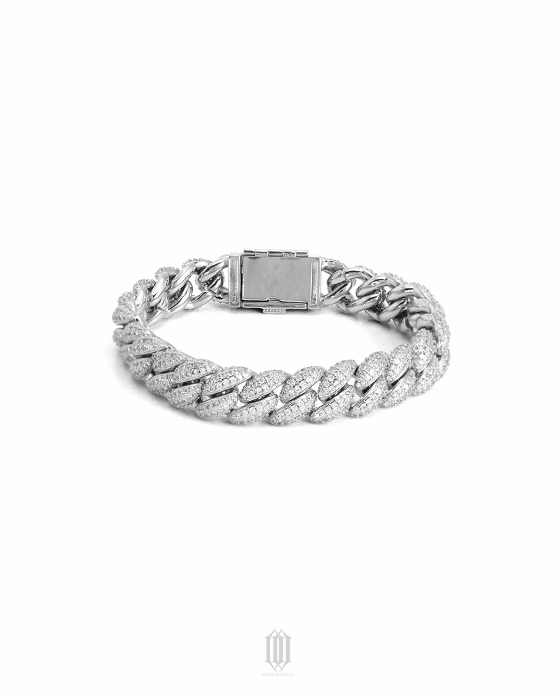 15mm Bubble Cuban Link Bracelet - White Gold