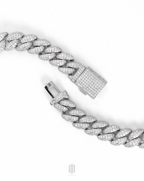 15mm Bubble Cuban Link Bracelet - White Gold