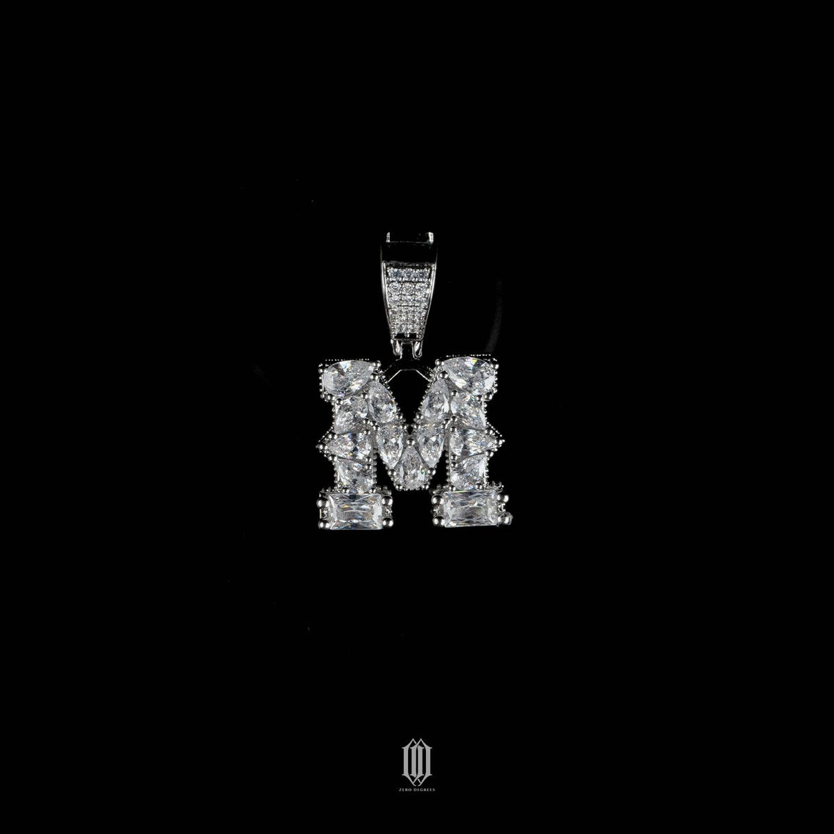 Distinct Cut Letter Pendant - White Gold - Letter M