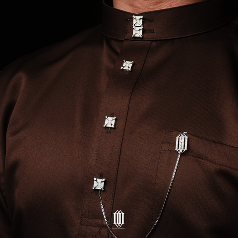 Crest Pave Butang Baju - White Gold