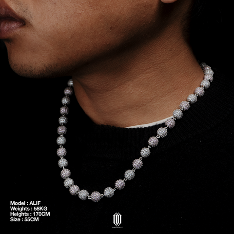 2-Tone Iced Out Bead Necklace - White Gold
