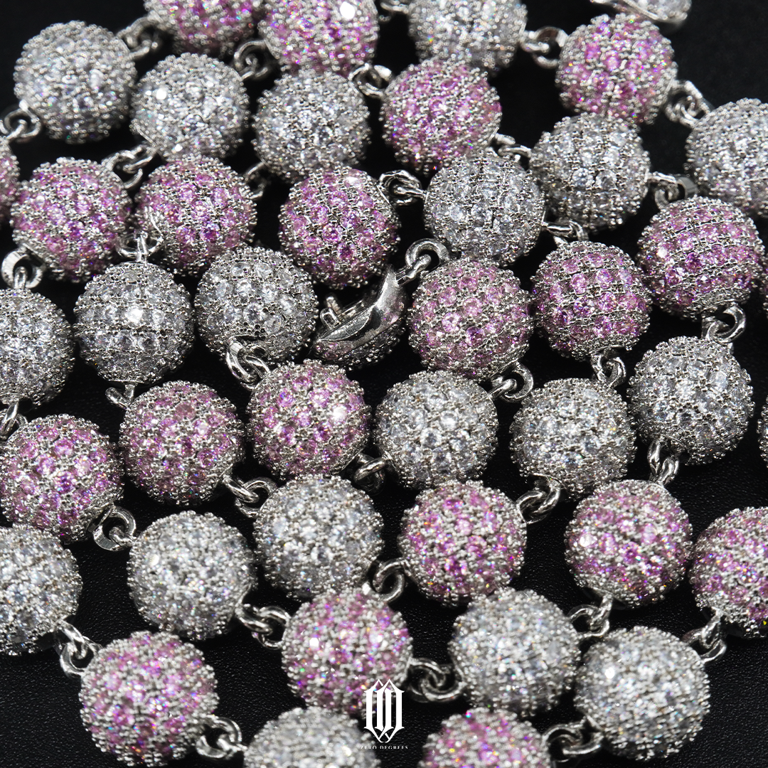 2-Tone Iced Out Bead Necklace - White Gold